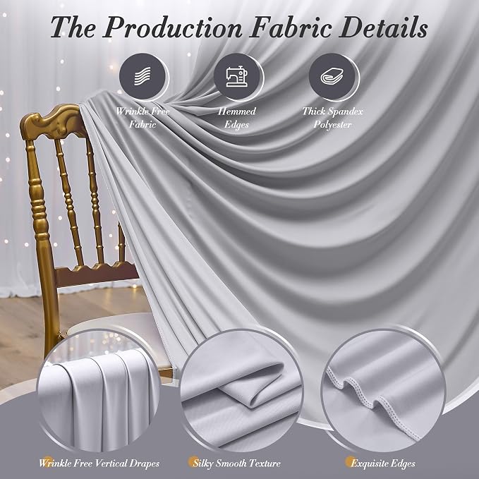 20 ft x 10 ft Wrinkle Free Silver Backdrop Curtain for Parties, Polyester Silver Grey Backdrop Drapes 4 Panels 5x10ft for Baby Shower Photoshoot Engagement Wedding Birthday Photography Background - Image 4