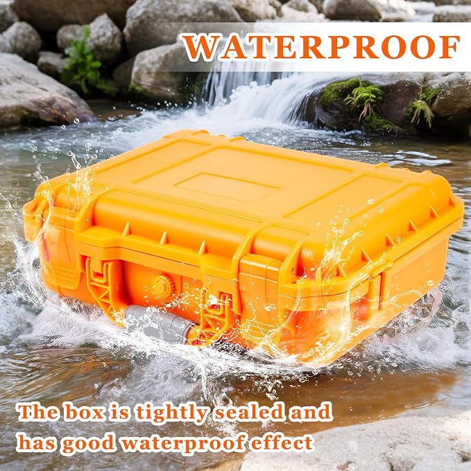Relaxweex 1 Pcs Waterproof Hard Case with DIY Customizable Foam Insert Portable Protective Case with Knife for Camera Drones Equipments Tools Test Instruments(Orange,11.3 x 8.7 x 4.2 Inch) - Image 5