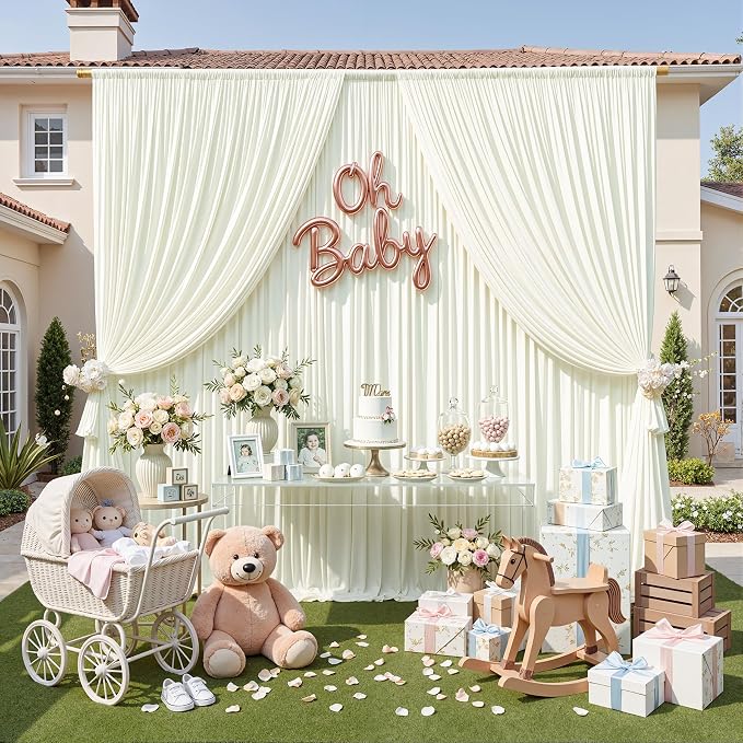 20ft x 10ft Wrinkle Free Ivory Backdrop Curtains for Parties, 4 Panels 5x10ft Photo Backdrop Drapes for Wedding Party Birthday Photography Baby Shower Background Backdrop Home Decor - Image 7