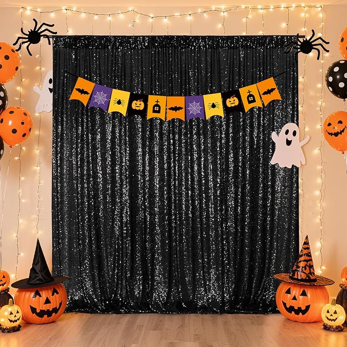Poise3EHome 8FT x 8FT Black Sequin Backdrop Curtain Photography for Birthday Party Baby Shower Wedding Thanksgiving Holiday Festival Decor - Image 8