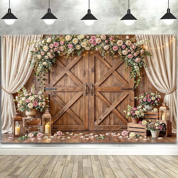 5x3ft Wedding Backdrop Rustic Floral Flower Wooden Wall Backdrop Bridal Baby Shower Ceremony Photography Background Shabby Chic Countryside Western Anniversary Wedding Party Birthday Photo Prop - Image 6
