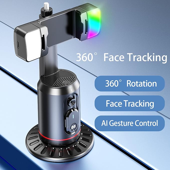 MQOUNY Auto Face Tracking Phone Holder, 360° Rotation Face Body Phone Tripod Smart Shooting Camera Mount with Rechargeable Remote and Light for Live Vlog Streaming Video, Rechargeable - Image 3