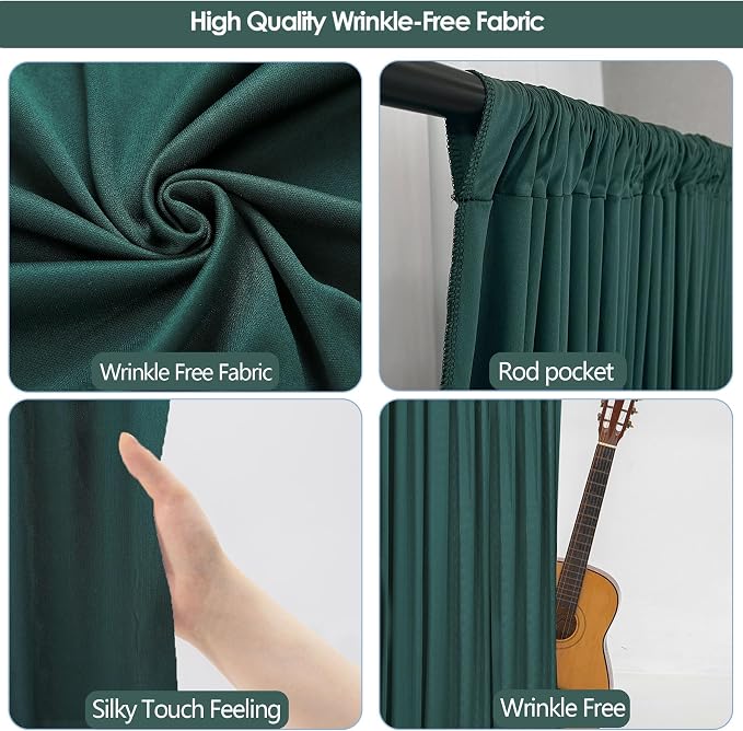 30x10ft Wrinkle Free Hunter Green Backdrop Curtain for Parties Soft Fabric Drapes Wedding Dark Green Curtain Backdrop for Birthday Party Decorations Background for Photography 5x10ft,6 Panels - Image 3