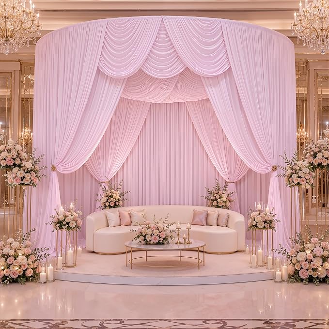 30ftx10ft Wrinkle Free Light Pink Backdrop Curtains for Parties, Silky Polyester Photo Backdrop Drapes 6 Panels 5x10ft Back Drop Cloth for Wedding Birthday Baby Shower Photography Background - Image 7