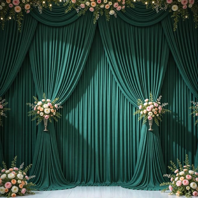 10x12 Hunter Green Backdrop Curtains for Wedding Party Wrinkle Free Backdrops Curtain Drapes Fabric Decorations Photo Back Drop Cloth for Baby Shower Photography Stage Reception 5ft x 12ft,2 Panels - Image 9