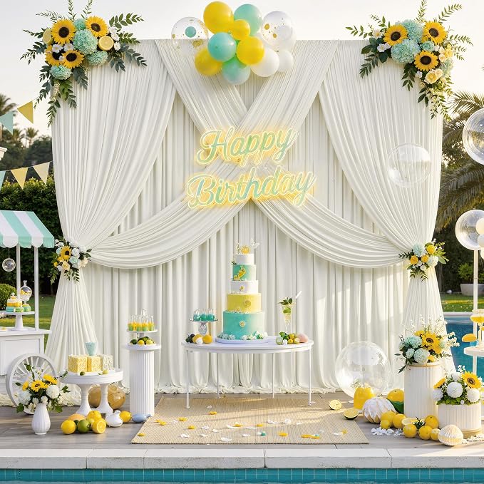 50 ft x 10 ft Wrinkle Free Ivory Backdrop Curtain for Wedding Parties, Fabric Ivory Photo Backdrop Drapes 10 Panels 5x10ft for Baby Shower Photoshoot Engagement Birthday Party Photography Background - Image 2