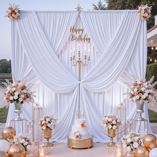 10 ft x 8 ft Wrinkle Free White Backdrop Curtain for Wedding Parties, Polyester Photography Backdrop Drapes for Birthday Parties Stage Backdrop Stand, White Background Curtains 5x8FT 2 Panels - Image 2