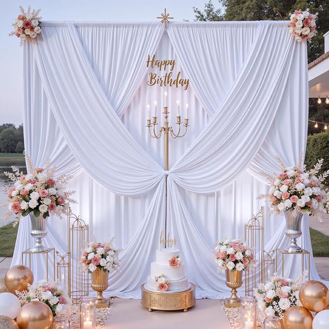50 ft x 10 ft Wrinkle Free White Backdrop Curtain for Wedding Parties, Polyester Photo Backdrop Drapes for Baby Shower Birthday Party Backdrop Stand, Bulk Thick Background Curtains, 5x10FT 10 Panels - Image 3