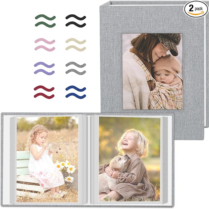 Popotop 2 Pack Photo Album 4x6 Pictures, Small Linen Slip-in Photo Albums Book for 80 Photos with 40 Pockets, Birthday Gifts for Women Mom Family Baby by Popotop