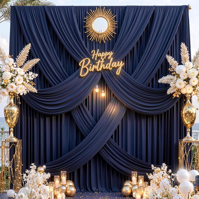 40 ft x 10 ft Wrinkle Free Navy Blue Backdrop Curtain for Parties,Polyester Photo Backdrop Drapes, Thick Background 8 Panels 5ft x 10ft for Baby Shower Wedding Birthday Party Backdrop Stand - Image 2