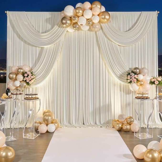 10 ft x 10 ft Wrinkle Free Beige Backdrop Curtain for Parties, 2 Panels 10ft Polyester Beige Photo Backdrop Drapes for Graduation Birthday Wedding Party Stage Curtains - Image 3
