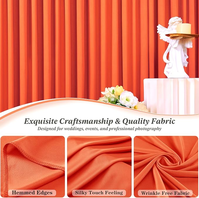 10 ft x 10 ft Wrinkle Free Orange Backdrop Curtain for Parties, 2 Panels 10ft Polyester Orange Photo Backdrop Drapes for Graduation Birthday Wedding Party Stage Curtains - Image 2