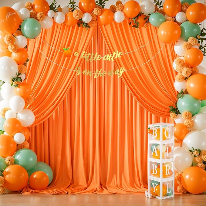 Orange Backdrop Curtain 2 Panels-Wrinkle-Free Champagne Curtains Polyester Photography Drapes for Baby Shower Birthday Party Photo Background Backdrop Stand- 8 X10FT (Orange) - Image 2