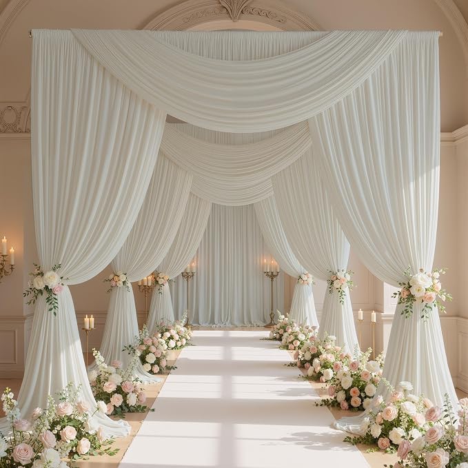 50ftx10ft Wrinkle Free Ivory Backdrop Curtains for Parties, 10 Panels 5x10ft Silky Polyester Photo Backdrop Drapes Back Drop Cloth Drapery for Wedding Birthday Photography Background - Image 8