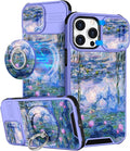 Buleens for iPhone 13 Pro Case 6.1 Inch - with Ring Stand & Camera Cover Aesthetic Cute Designed for Women Girls Girly Pretty Blue Water Lily for Phone Case for iPhone 13 Pro Compatible with Magsafe by Buleens