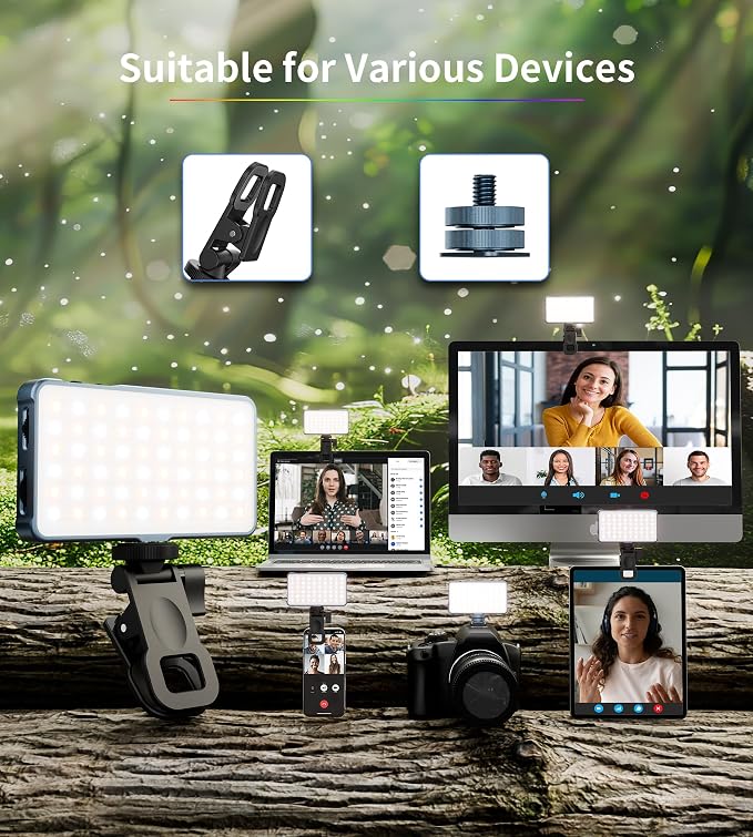 Selfie Light, 96 LED Phone Light with Metal Hotshoe & Clip, Rechargeable 2500K-8000K 360° Full Color 21 Scenes RGB Video Light for Phones, iPhone, Laptops, Cameras, Vlog, TikTok, Gifts for Women & Mom | CRI 96+ 2500K-8000K Rechargeable Full Color 21 Sc... - Image 7