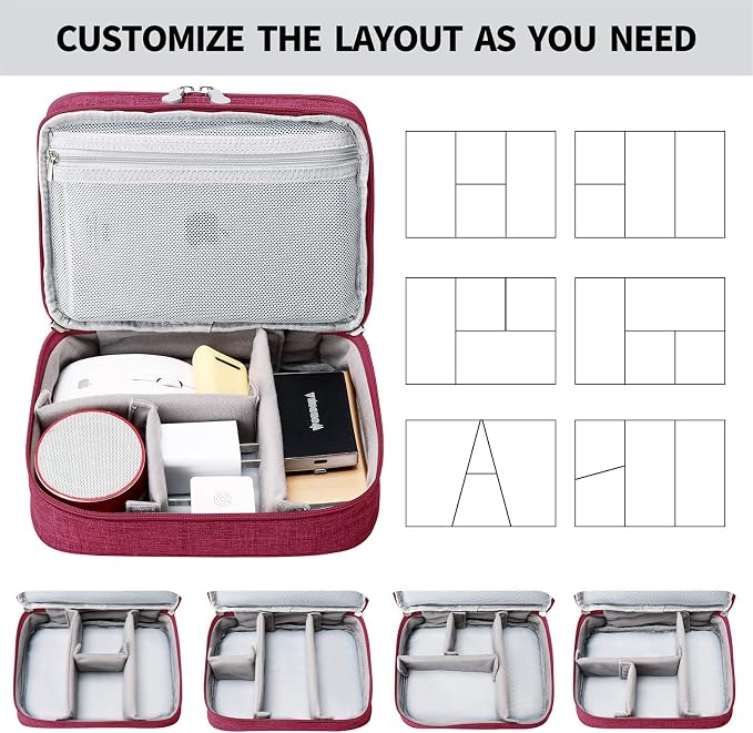 mygreen Electronic Accessories Organizer Bag, Waterproof Double Layer Travel Storage Case with Adjustable Padded Dividers, Portable Hard Pouch for Cables, Charger, Power Bank, Phone, Hard Drive Red - Image 6