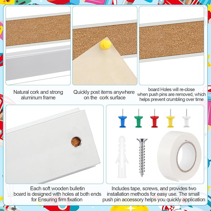 Threehoney 2 Pcs 72'' x 2'' Cork Board Strip for Wall - Bulletin Bar Tack Board With Aluminum Trim - Brown for Classroom Office Walls Cubicle - Image 4