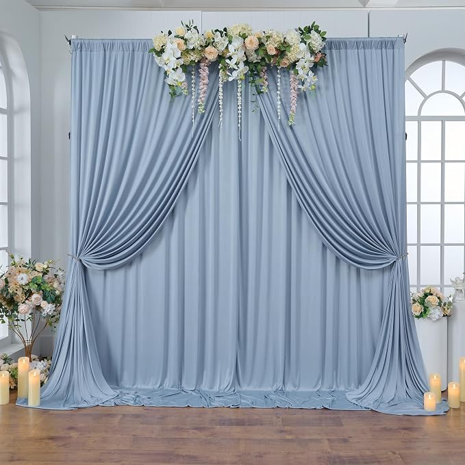 10ftx10ft Wrinkle Free Dusty Blue Backdrop Curtains for Parties, Silky Polyester Photo Backdrop Drapes 2 Panels 5x10ft Back Drop Cloth for Wedding Birthday Baby Shower Photography Background - Image 5