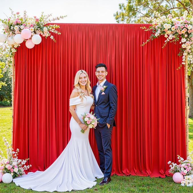 4 Panels Red Backdrop Curtain for Parties Wedding Wrinkle Free Red Photo Curtains Backdrop Drapes Fabric Decoration for Birthday Party Baby Shower Christmas 20ft(W) x 10ft(H) - Image 8