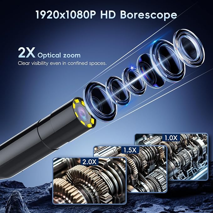 50FT Endoscope Camera with Light-1080P HD Borescope Inspection Camera | IP67 Waterproof Sewer Tools with 8 Adjustable LEDs,Snake Cameras with 4.3" IPS Screen for Plumbing & Automotive Engines - Image 3