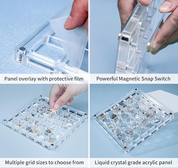 Acrylic Magnetic Seashell Display Case HD Panel with Tweezers | Small Upgraded Grids with Magnetic Snap, a Seashell Display Box for Collecting Shells, Jewelry, Crystals, Beads - Image 3