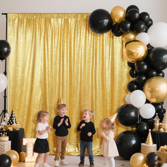 SquarePie 6x8ft Gold Sequin Backdrop, High Density Non-Transparent Glitter Curtain for Photography, Birthday, Wedding Party Decorations, Thick Solid Background with 4" Rod Pocket, 1 Panel - Image 2