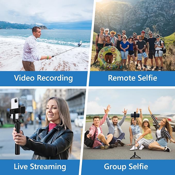 Selfie Stick, 40 in Retractable Phone Tripod with Wireless Remote Control & Light, Portable Selfie Stick Tripod for Photograph, Live Streaming, Video Recording, Compatible with All Cellphones - Image 2