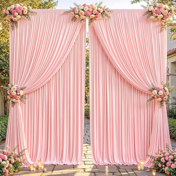 Blush Pink Backdrop Curtains-Wrinkle-Free Polyester Photography Drapes Party Curtain Background for Baby Shower Wedding Decorations- 8 X10FT - Image 7