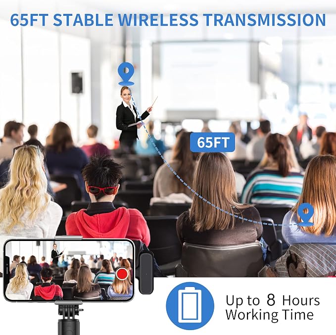 2 Pack Professional Wireless Lavalier Microphone for iPhone iPad Android with Charging Case Noise Reduction Plug-Play Clip on Lapel Mic for Video Recording Vlogging, YouTube, Interview, Live Streaming - Image 3