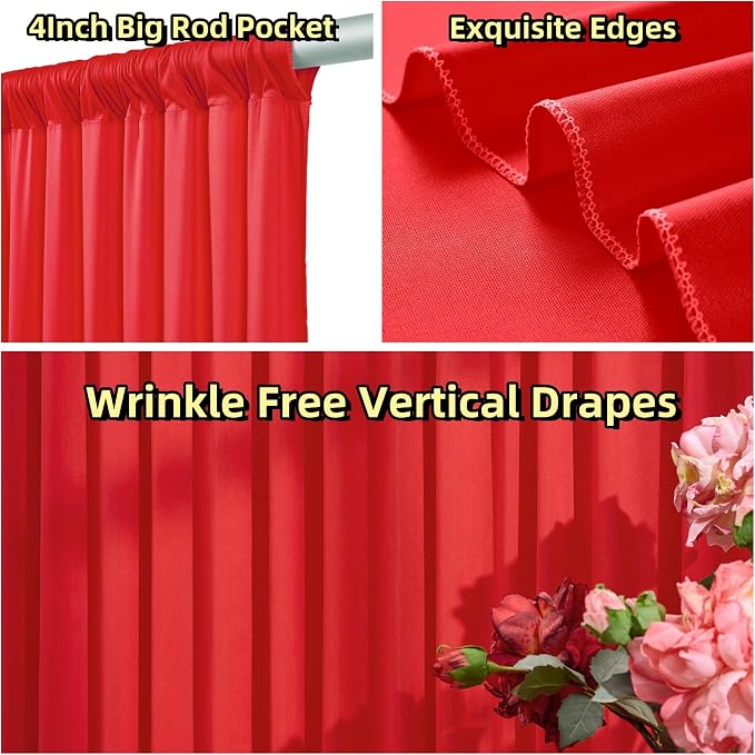 50ft x 10ft Wrinkle Free Red Backdrop Curtains for Parties, Polyester Photo Backdrop Drapes 10 Panels 5x10ft for Weddings Birthday Party Christmas Photography Background - Image 7