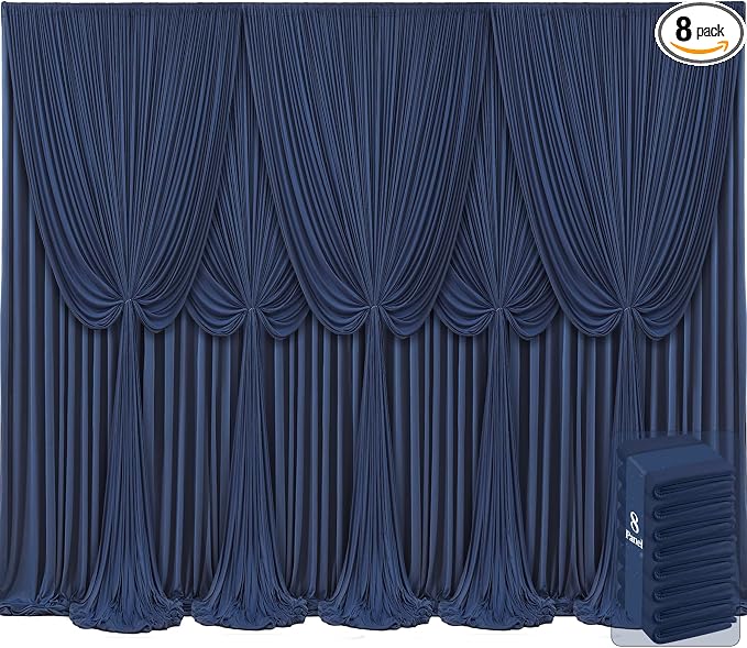 8 Panels Navy Blue Backdrop Curtains for Wedding Party Wrinkle Free Backdrops Curtain Drapes Fabric Decorations Photo Back Drop Cloth for Baby Shower Photography Stage Reception 40ft(W) x 12ft(H) by Tao-GePartyDecorations