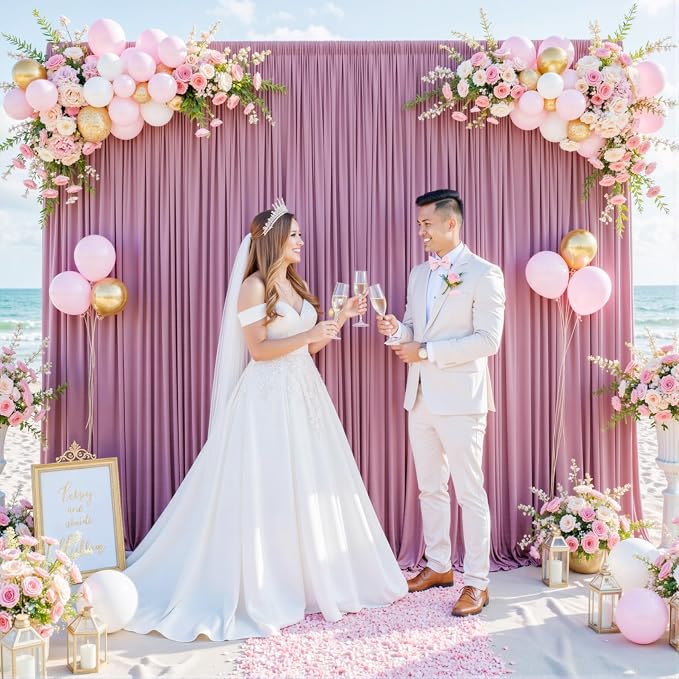 10 Panels Dusty Pink Backdrop Curtain for Wedding Parties Wrinkle Free Pink Photo Curtains Backdrop Drapes Fabric Decoration for Birthday Party Baby Shower 50ft(W) x 10ft(H) - Image 9