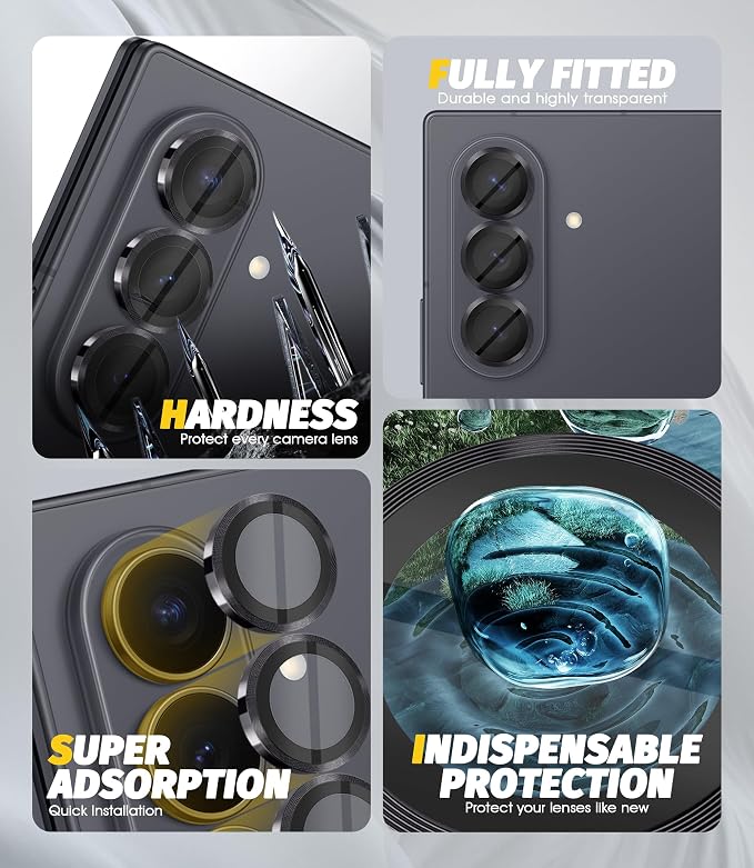 Orzero (2 Sets Camera Lens Protector for Samsung Galaxy Z Fold 8 Ultra, [EZ Install] [Case-Friendly] 9H Tempered Glass CD Pattern Lens Cover, Military-Grade Shockproof, HD Clarity Anti-Glare - Gray - Image 2