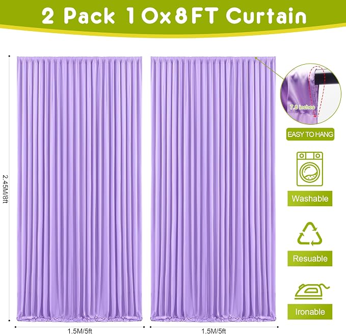 Lavender Purple Backdrop Curtain Drapes for Parties, 2Pack 10x8FT | Wrinkle Free Polyester Curtain Backdrop Draping Fabric for Backdrop Photoshoot Birthday Party Background,4 Panel 5x8FT - Image 2