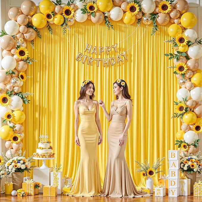 16ftx10ft Wrinkle Free Yellow Backdrop Curtain - 10 Feet Photography Backdrop Drapes, Silky Polyester Back Drop Cloth for Wedding Baby Shower Balloon Arch Background - Image 2
