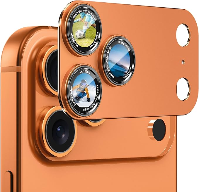 CACOE Metal Camera Lens Protector for iPhone 17 Pro | Tempered Glass Cover, Anti-Scratch, Drop-Proof, Strong Adhesion, Camera Screen Cover Accessories, Orange by CACOE