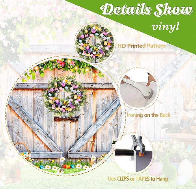 Easter Photo Backdrop for Photography, 7x5ft | Spring Wall Background for Photoshoot, Green Grass, Bunny Eggs, Rustic Barn Door, for Outdoor, Family Party Decorations - Image 7
