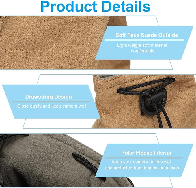 PATIKIL Camera Lens Pouch, M Size Drawstring Lens Case Flannel Camera Lens Handbag Camera Bag with Adjustable Shoulder Strap for DSLR Camera Lens, Yellow - Image 3