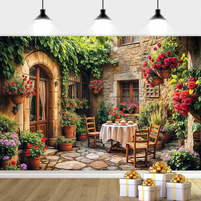 12X10ft Italian Theme Backdrop Italy Town Street Backdrop for Photography, Europe Village Town Landscape Photography Background Garden Tea Party Barnner Photo Studio Props, Color-5 - Image 7