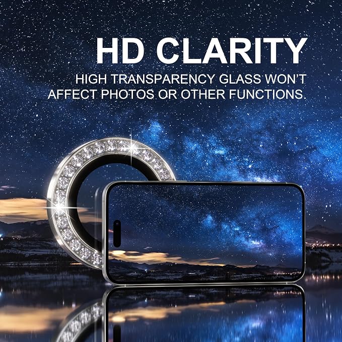 Choiche for iPhone 16 Pro/iPhone 16 Pro Max Camera Lens Protector | Ultra HD, Bling 9H Tempered Glass Camera Cover Screen Protector Metal Ring Decoration Accessories (Diamond-Titanium Natural) - Image 5