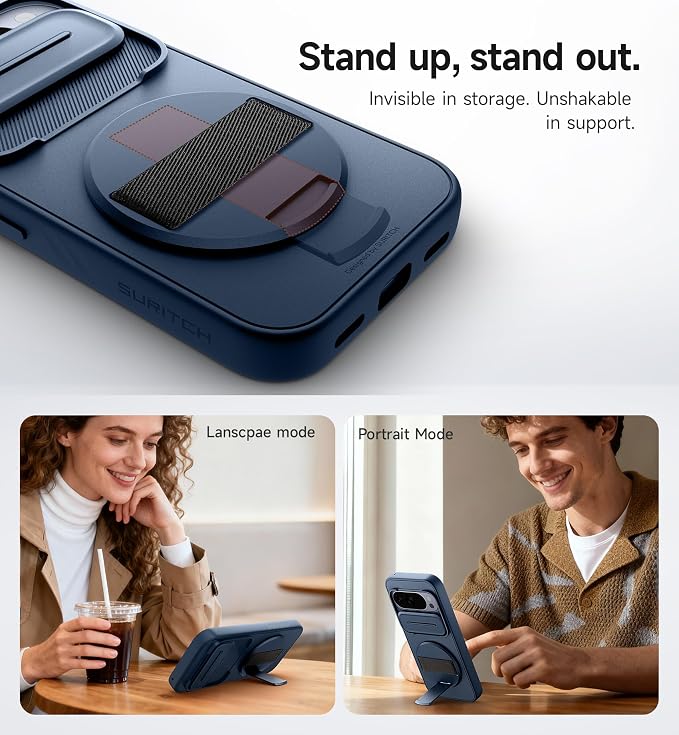 SURITCH for Google Pixel 10/10 Pro Case with 360° Rotatable Hand Strap Phone Grip Holder & Invisible Kickstand & Slide Camera Cover, Protective Cover for Pixel 10/10 Pro -Dark Blue - Image 6