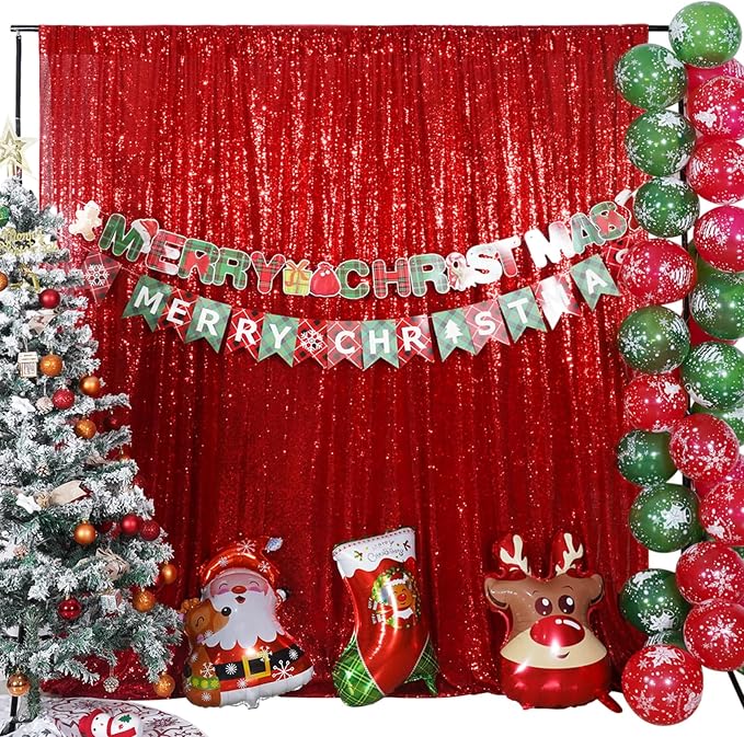 Poise3EHome Red Sequin Backdrop,8FT x 10FT Sequin Photography Backdrop Curtain for Valentines Day Party Decoration - Image 6