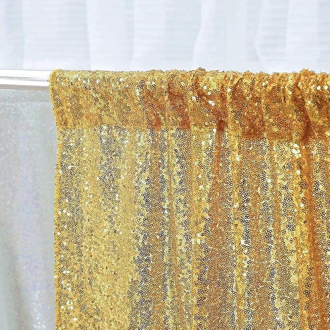 Poise3EHome Gold Sequin Backdrop Curtain, 2 Panels 2Ft x 8Ft Glitter Photography Background for Party Baby Shower Wedding Birthday Christmas Thanksgiving Halloween Decoration - Image 4