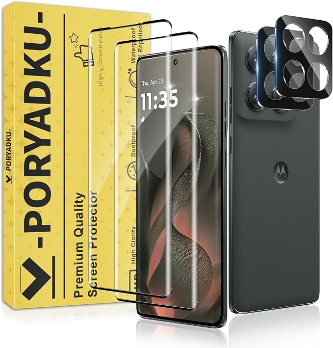 2+2 Pack for Motorola Edge 2025 Screen Protector and Camera Protectors, Fingerprint Support, Case Friendly, Bubble-Free, Anti-Scratch, 9H Hardness Clear Glass Screen Protector for Edge 2025 by JavoYion