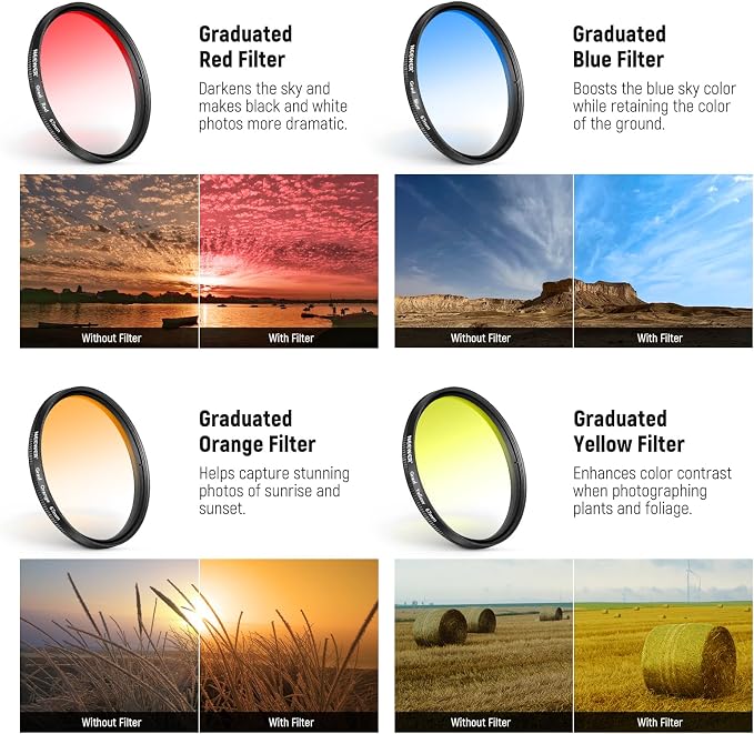 NEEWER 67mm 7 Pack ND Filter Set Compatible with Android Samsung Google Huawei Xiaomi Phone, Clip On CPL+ ND32 + Starlight + GND (Red/Orange/Yellow/Blue) Photography Accessories Kit with Case, FL-P14 - Image 4