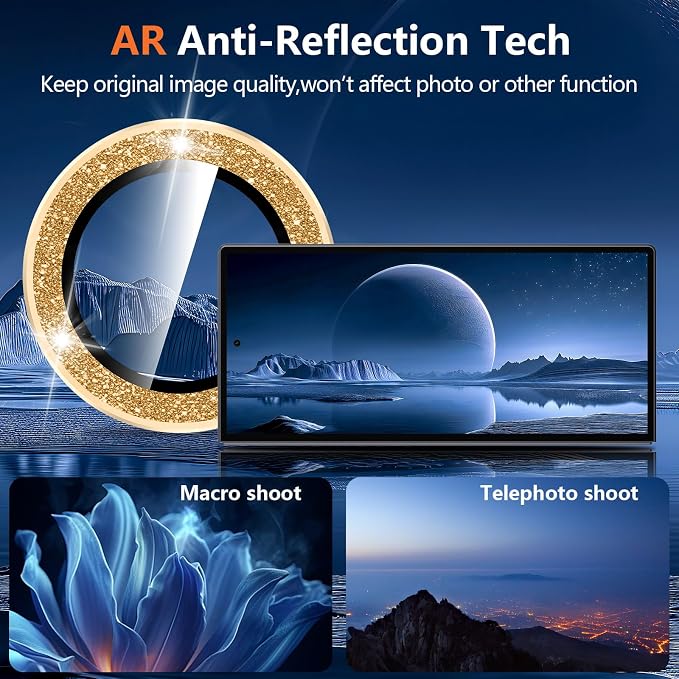 for Samsung Galaxy Z Fold 8 Ultra Camera Lens Protector, Individual Metal Ring Tempered Glass Lens Cover, [Strong Adsorption] Scratch Resistant Ultra-Thin HD Clear Lens Cover, 1 Set-Gold Sparkly - Image 3