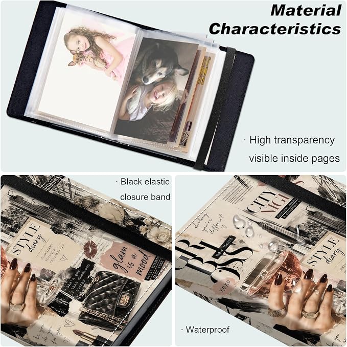 Small Photo Album 5x7, 60 Pockets Holds 120 Photos, Slip-in Pocket Photo Storage Book with Black Elastic Band for Family Wedding Baby Travel Pictures, Girl City Fashion Collage - Image 5