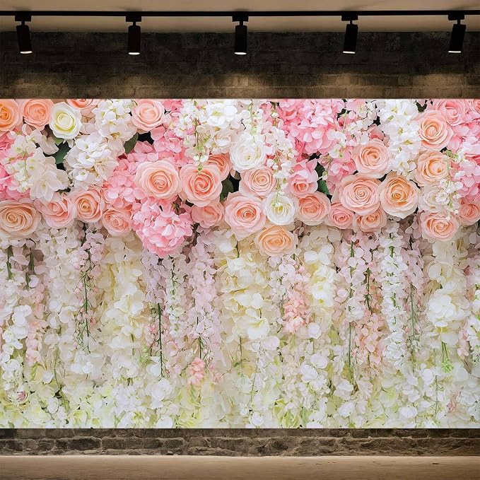 5x3ft Pink Rose Flower Wedding Photography Backdrop Spring Floral Photography Backdrop Valentine's Day Mother's Day Girl Birthday Baby Shower Wedding Bridal Party Banner Photo Booth Props Background - Image 5