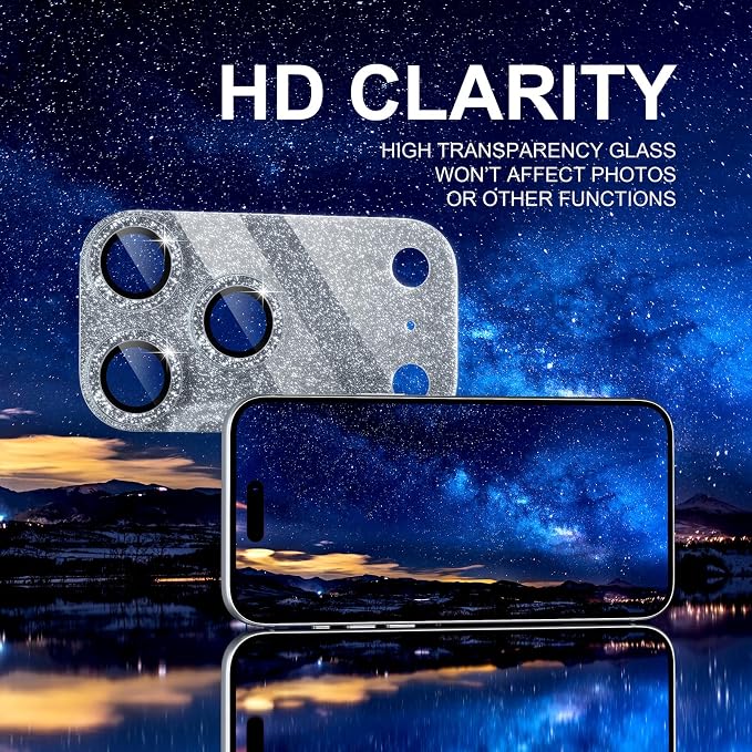 Choiche for iPhone 17 Pro Camera Lens Protector, Glitter-Silver | Bling Metal Camera Cover with 9H Tempered Glass Lens Screen Protector Accessories, Strong Adsorption, Case-Friendly, 6.3-inch - Image 6